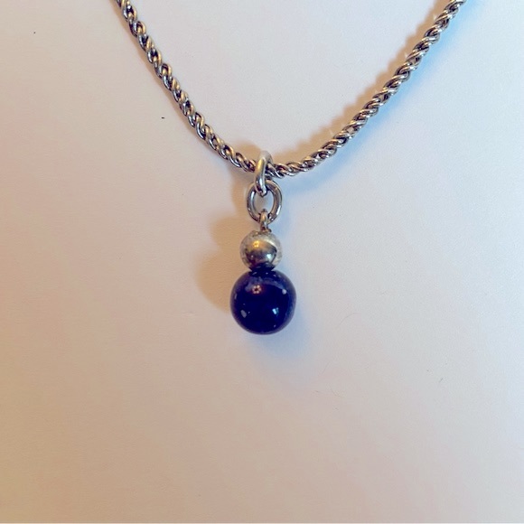 Liz Claiborne silver tone and blue bead pendant on chain - Picture 2 of 5